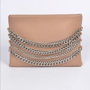 Beige Clutch with chain embellishments